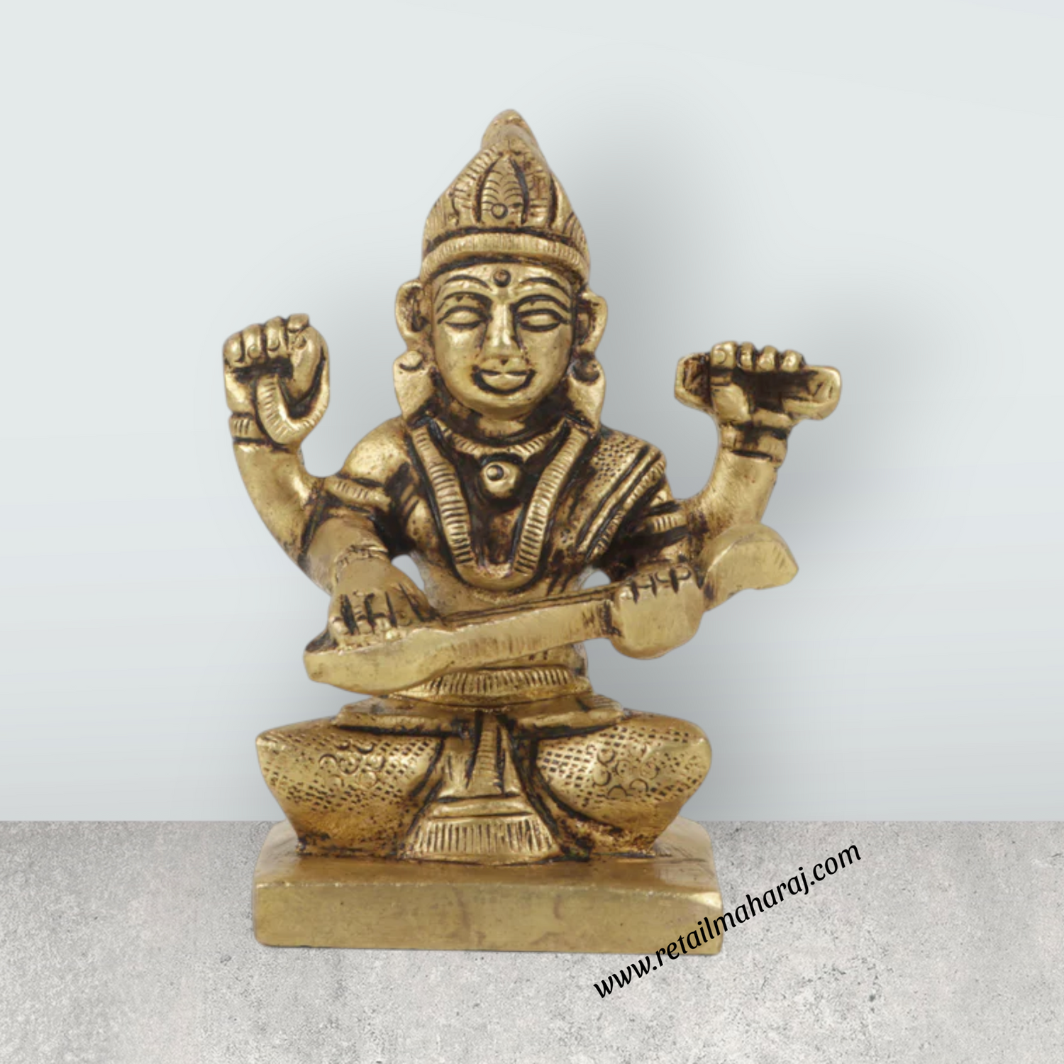 Saraswati Murti - 2.75 Inches | Antique Brass Statue/ Saraswati Idol/ Saraswati Mata Murti for Pooja - Retail Maharaj