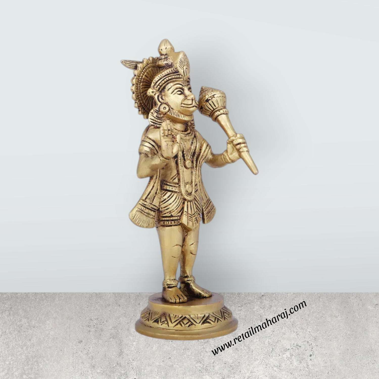 Anjaneya Statue - 8 x 4 Inches | Antique Brass Idol/ Standing Hanuman Statue for Pooja/ 1.550 Kgs Approx - Retail Maharaj