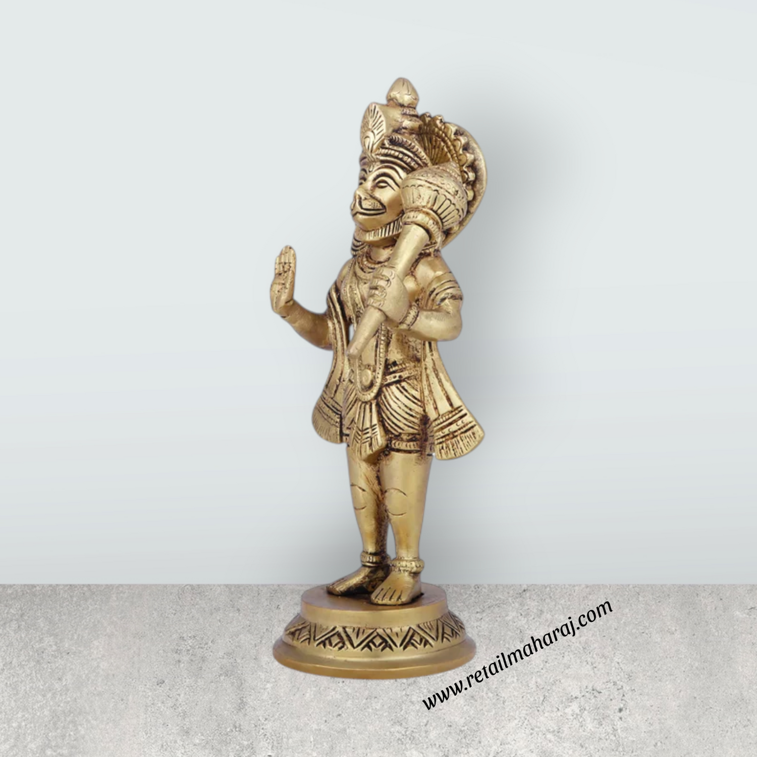 Anjaneya Statue - 8 x 4 Inches | Antique Brass Idol/ Standing Hanuman Statue for Pooja/ 1.550 Kgs Approx - Retail Maharaj