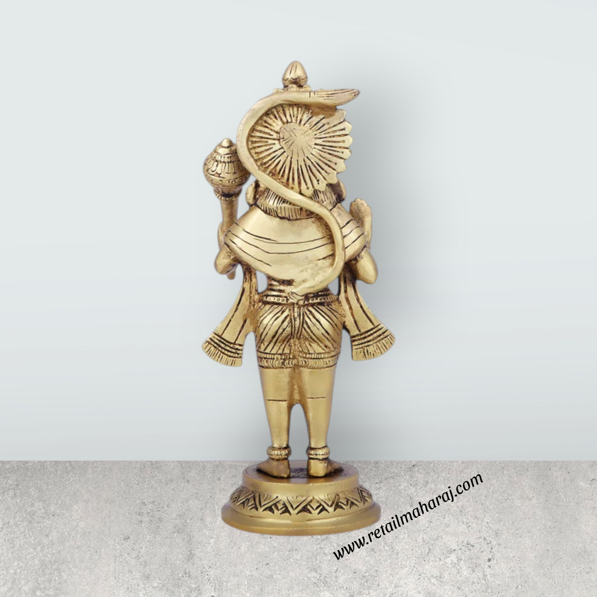 Anjaneya Statue - 8 x 4 Inches | Antique Brass Idol/ Standing Hanuman Statue for Pooja/ 1.550 Kgs Approx - Retail Maharaj