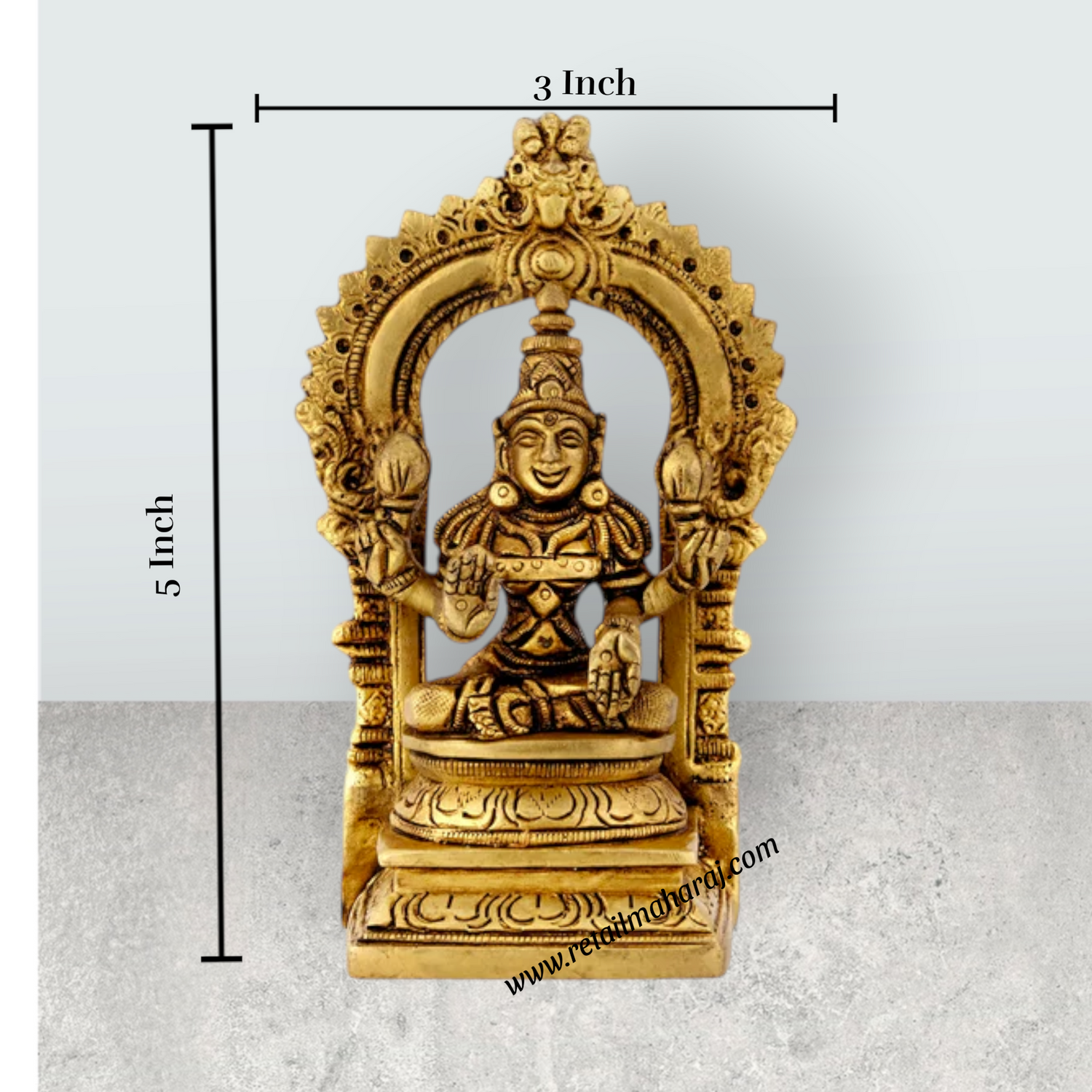 Lakshmi Sitting on Base Murti - 5 Inches | Antique Brass Idol / Laxmi Devi with Arch for Home & Pooja Room - Retail Maharaj