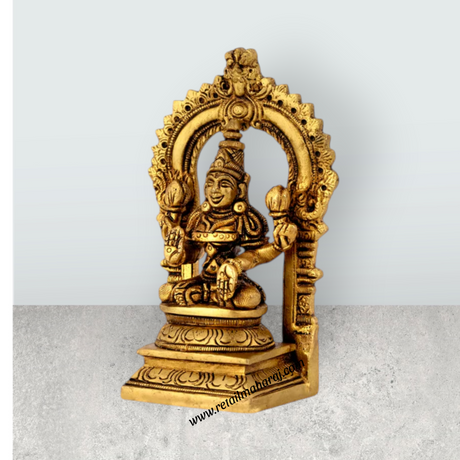 Lakshmi Sitting on Base Murti - 5 Inches | Antique Brass Idol / Laxmi Devi with Arch for Home & Pooja Room - Retail Maharaj