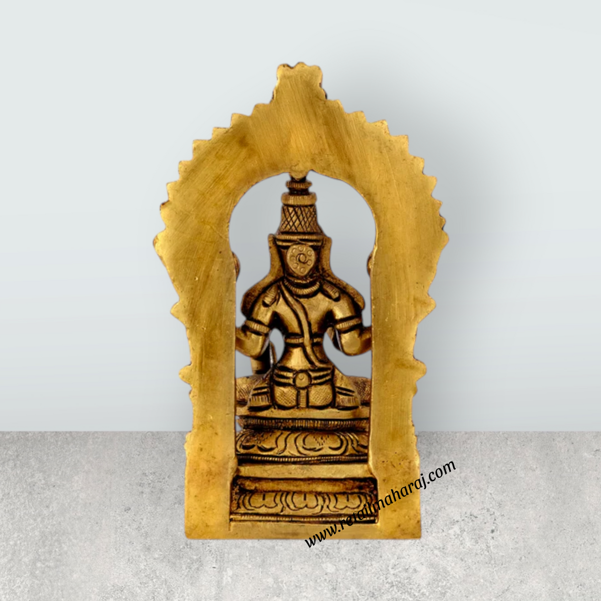 Lakshmi Sitting on Base Murti - 5 Inches | Antique Brass Idol / Laxmi Devi with Arch for Home & Pooja Room - Retail Maharaj