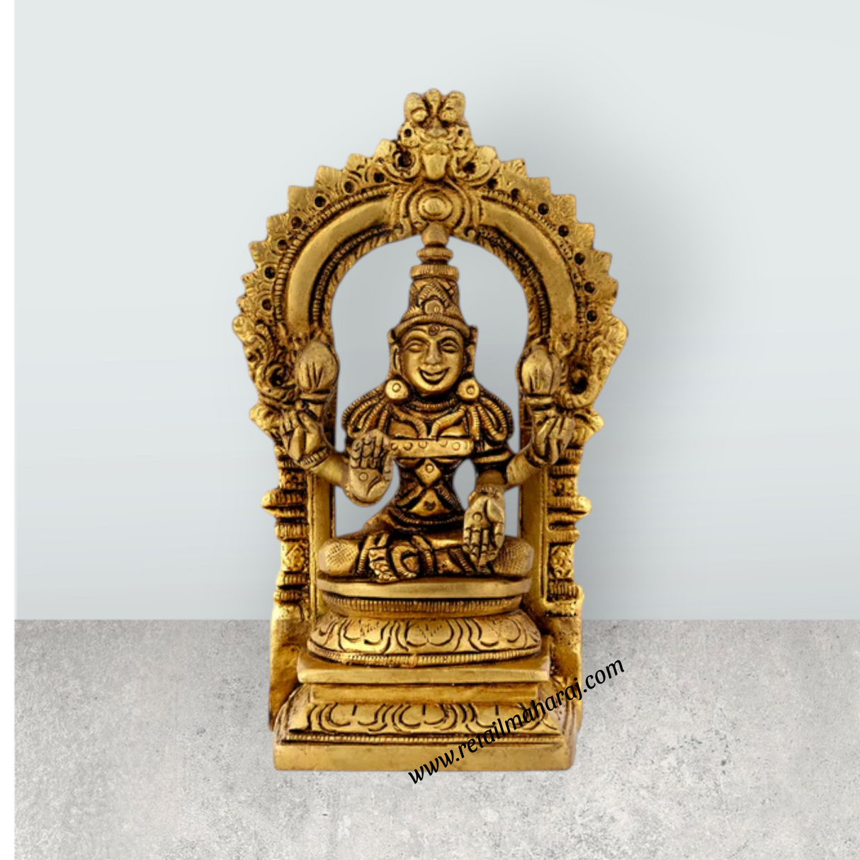 Lakshmi Sitting on Base Murti - 5 Inches | Antique Brass Idol / Laxmi Devi with Arch for Home & Pooja Room - Retail Maharaj