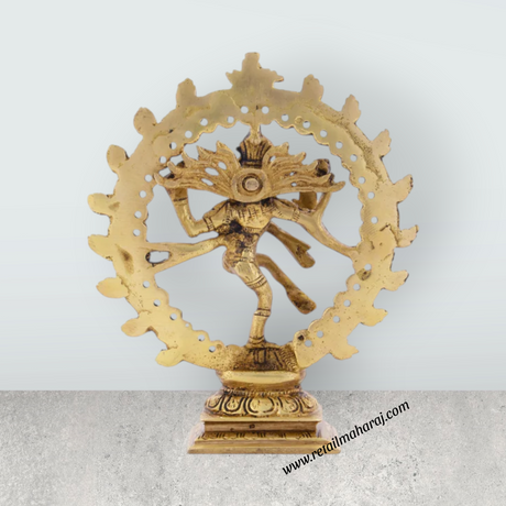 Natraj Murti - 6.5 x 5.25 Inches | Antique Brass Statue/ Nataraja Vigraham for Pooja/ 630 Gms Approx - Retail Maharaj
