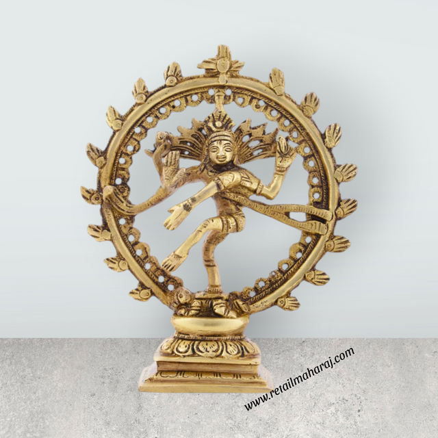 Natraj Murti - 6.5 x 5.25 Inches | Antique Brass Statue/ Nataraja Vigraham for Pooja/ 630 Gms Approx - Retail Maharaj