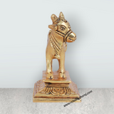 Nandi Statue Standing On Base - 4 x 4 Inches | Antique Brass Idol/ Nandi Idol/ Nandhi Statue for Pooja - Retail Maharaj