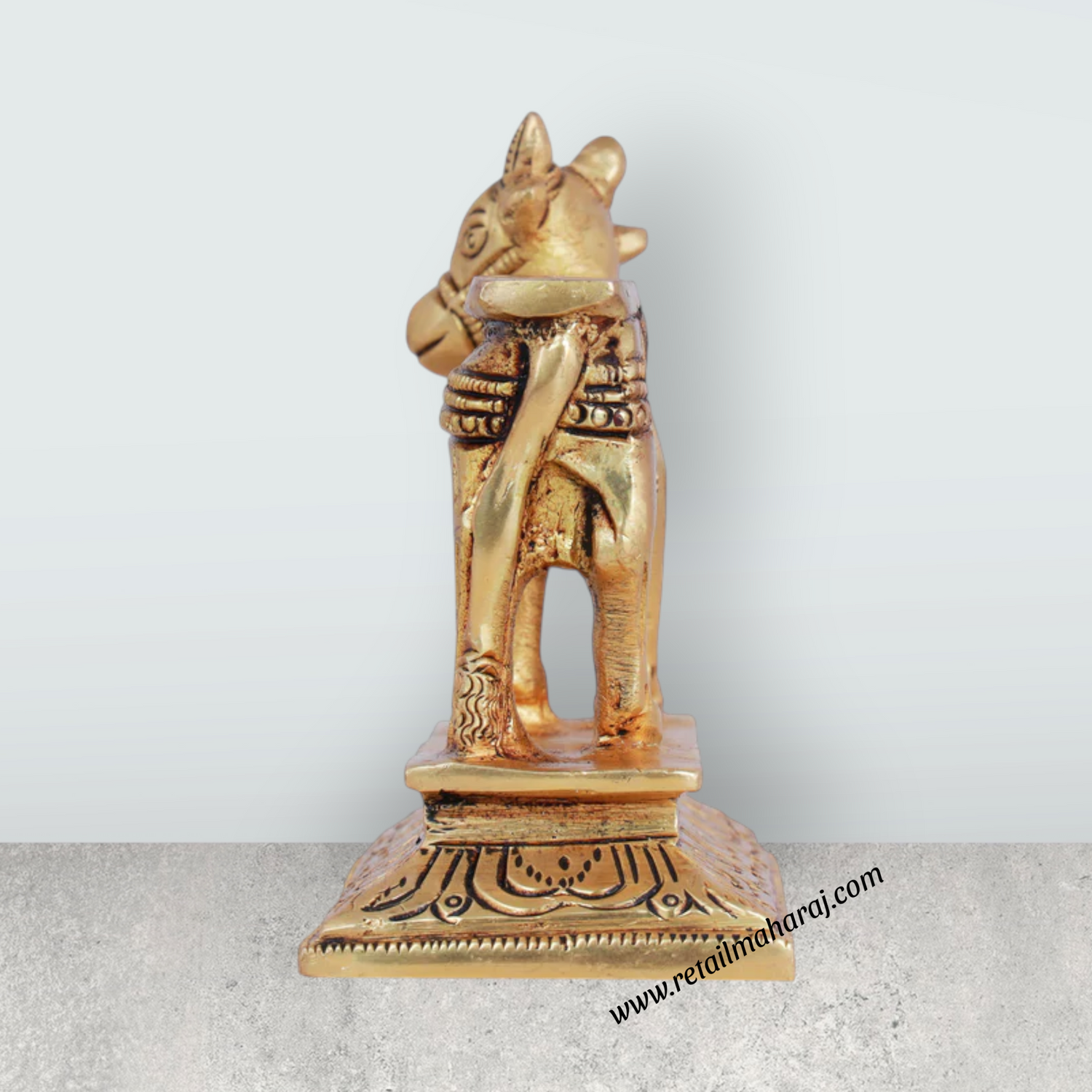 Nandi Statue Standing On Base - 4 x 4 Inches | Antique Brass Idol/ Nandi Idol/ Nandhi Statue for Pooja - Retail Maharaj