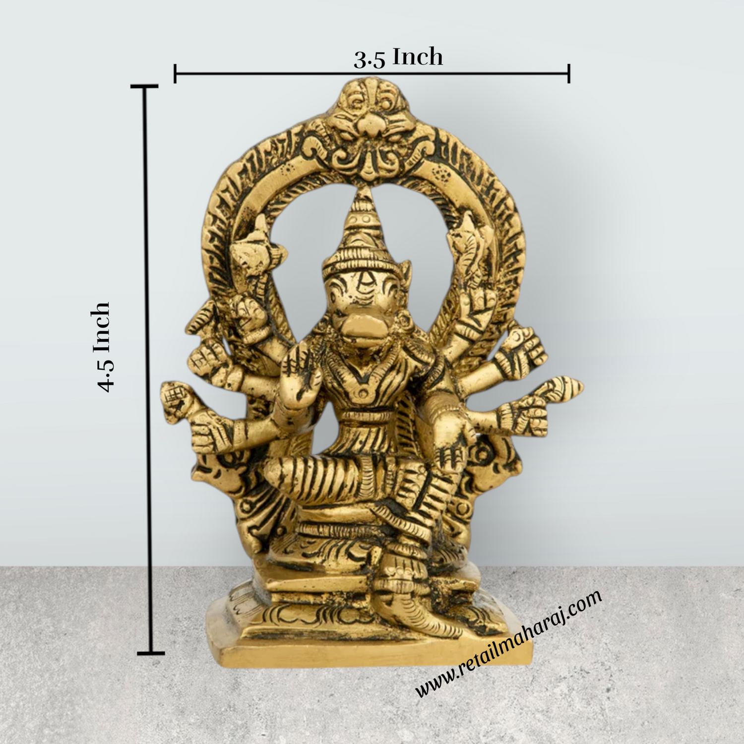 Varahi Amman Statue With Arch - 4.5 x 3.5 Inches | Antique Brass Idol/ Varahi Amman Idol With 8 Hands for Pooja