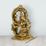 Varahi Amman Statue With Arch - 4.5 x 3.5 Inches | Antique Brass Idol/ Varahi Amman Idol With 8 Hands for Pooja