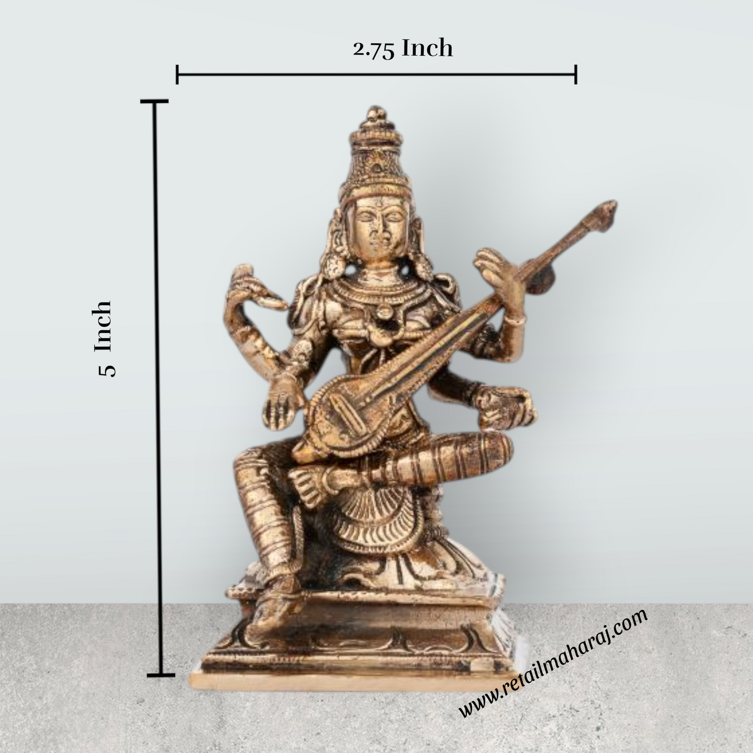Saraswati Murti - 5 Inches | Panchaloha Statue/ Saraswati Idol for Pooja/ 550 Gms Approx - Retail Maharaj