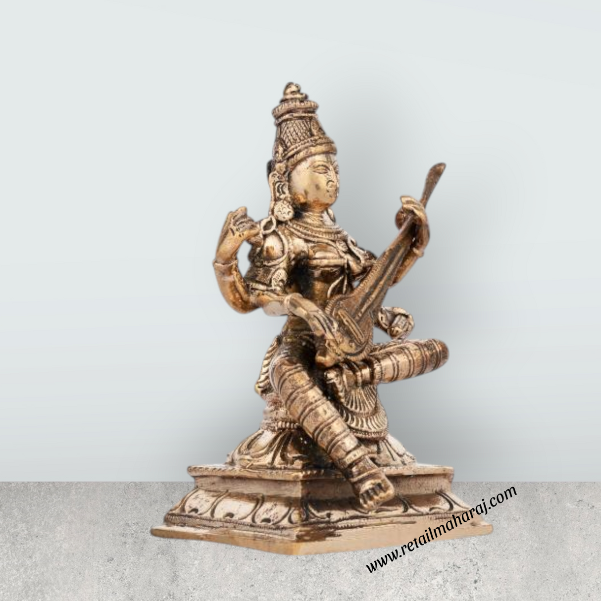 Saraswati Murti - 5 Inches | Panchaloha Statue/ Saraswati Idol for Pooja/ 550 Gms Approx - Retail Maharaj