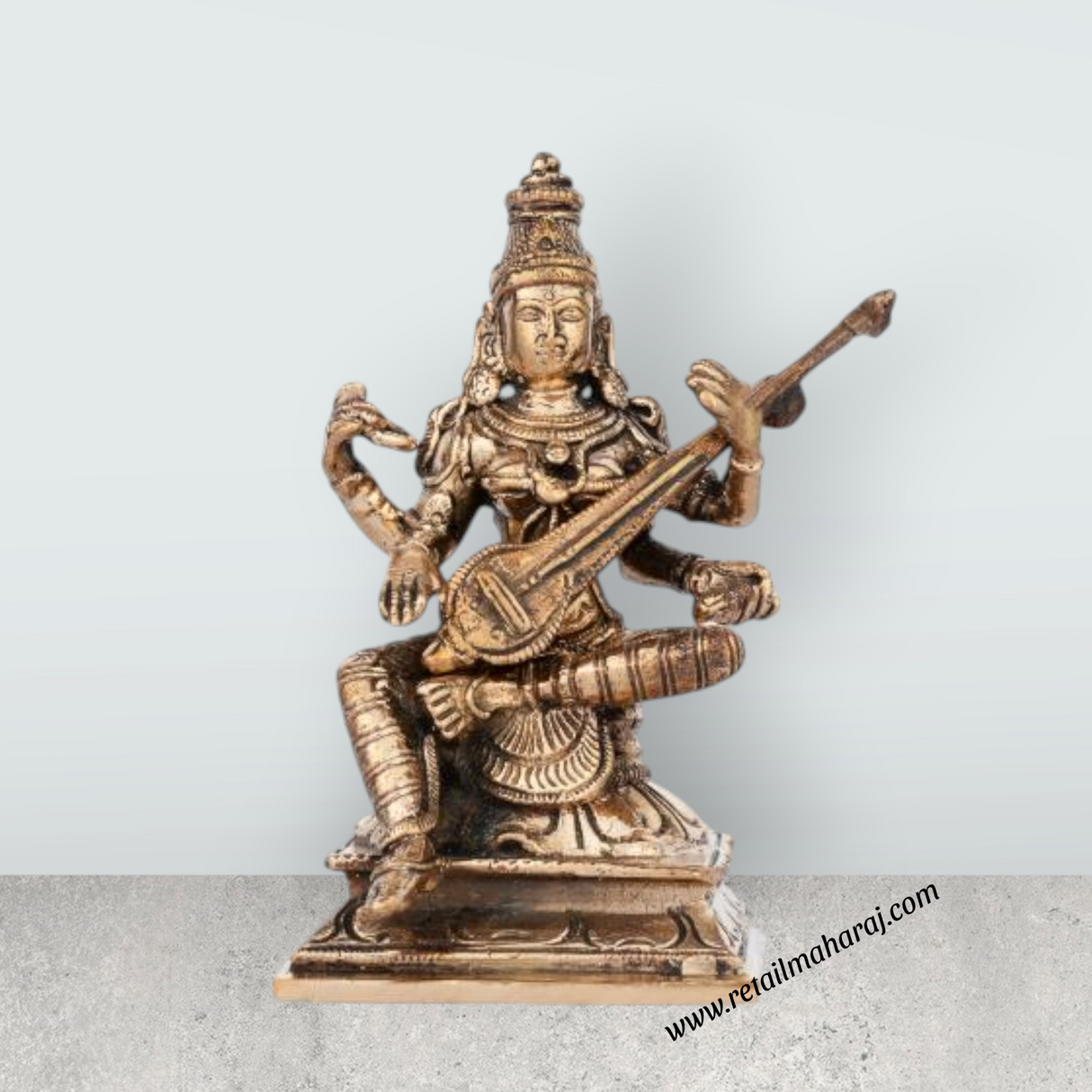 Saraswati Murti - 5 Inches | Panchaloha Statue/ Saraswati Idol for Pooja/ 550 Gms Approx - Retail Maharaj