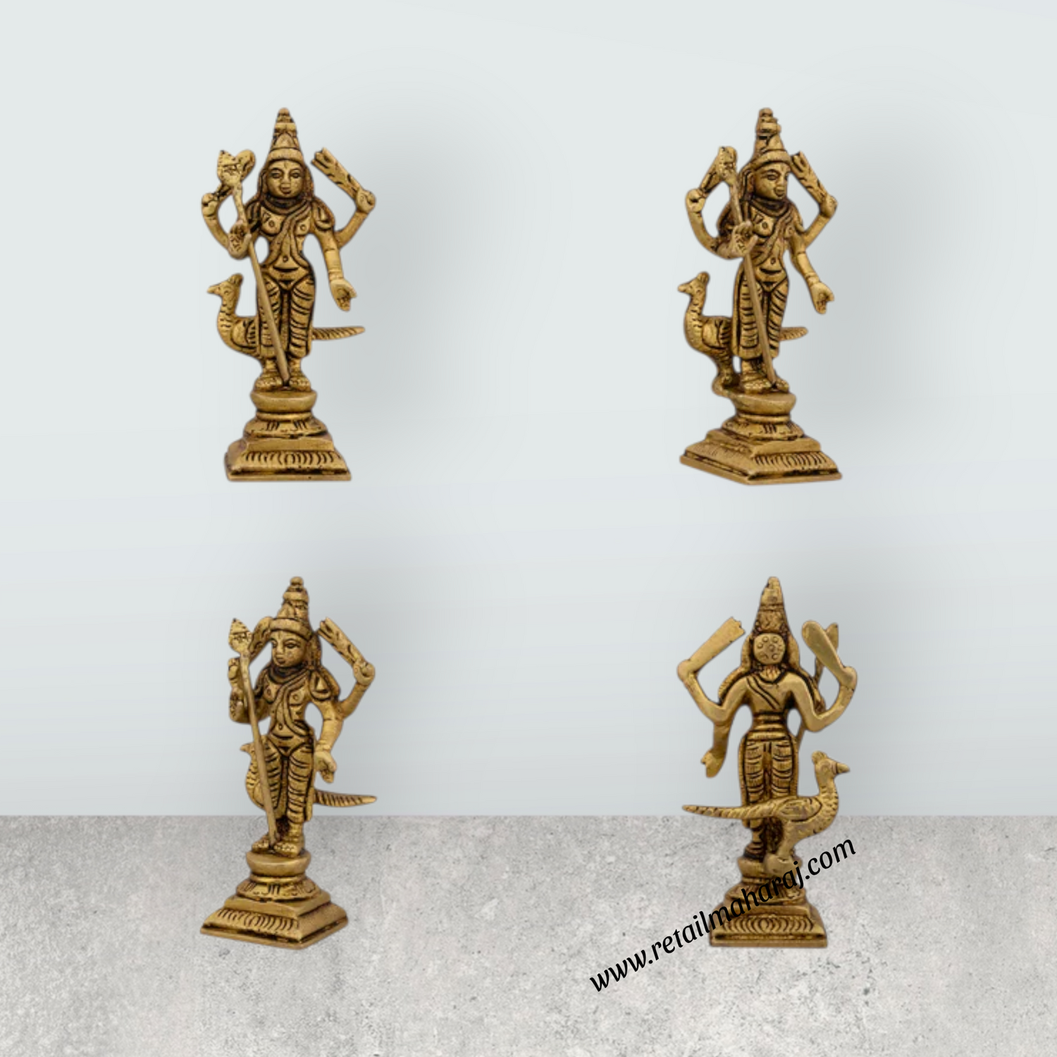 Murugan Valli Deivanai Statue Set – Antique Brass Murugan Valli Deivanai Idol for Pooja (4 x 1.75 Inches) - Retail Maharaj