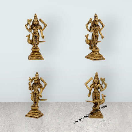 Murugan Valli Deivanai Statue Set – Antique Brass Murugan Valli Deivanai Idol for Pooja (4 x 1.75 Inches) - Retail Maharaj