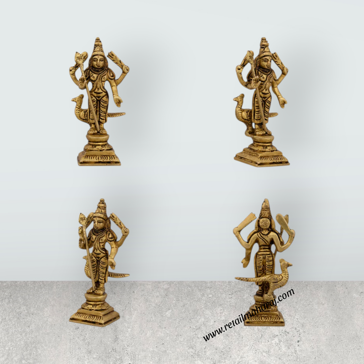 Murugan Valli Deivanai Statue Set - 4 x 1.75 Inches | Antique Brass Idol/ Murugan Valli Deivanai Idol for Pooja - Retail Maharaj