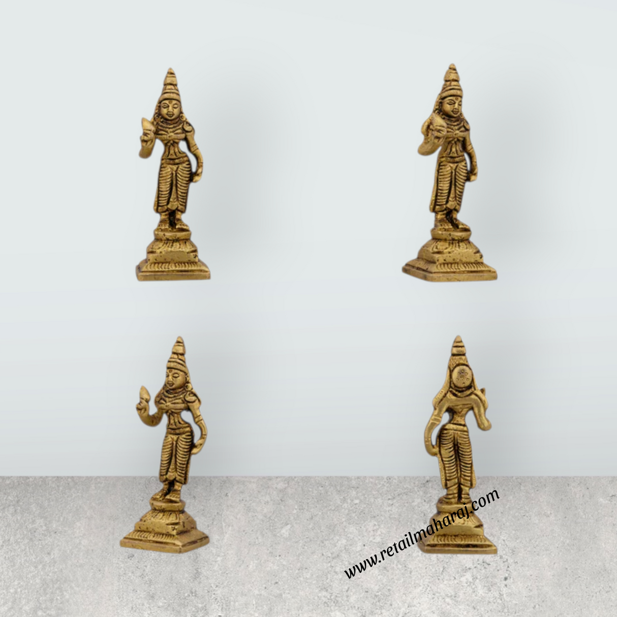 Murugan Valli Deivanai Statue Set – Antique Brass Murugan Valli Deivanai Idol for Pooja (4 x 1.75 Inches) - Retail Maharaj
