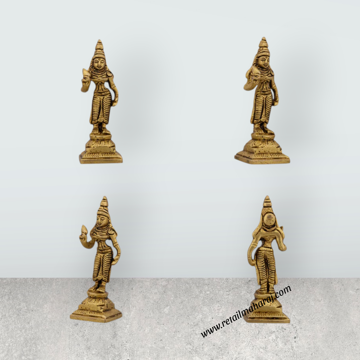 Murugan Valli Deivanai Statue Set - 4 x 1.75 Inches | Antique Brass Idol/ Murugan Valli Deivanai Idol for Pooja - Retail Maharaj