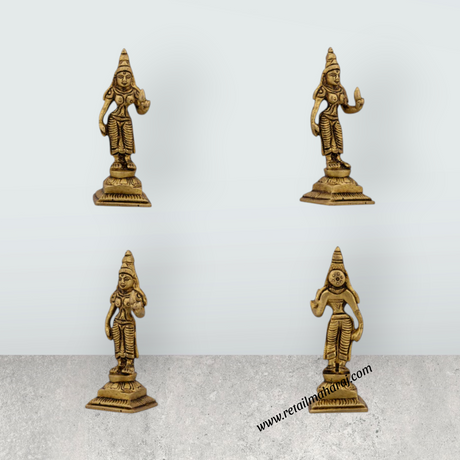 Murugan Valli Deivanai Statue Set - 4 x 1.75 Inches | Antique Brass Idol/ Murugan Valli Deivanai Idol for Pooja - Retail Maharaj