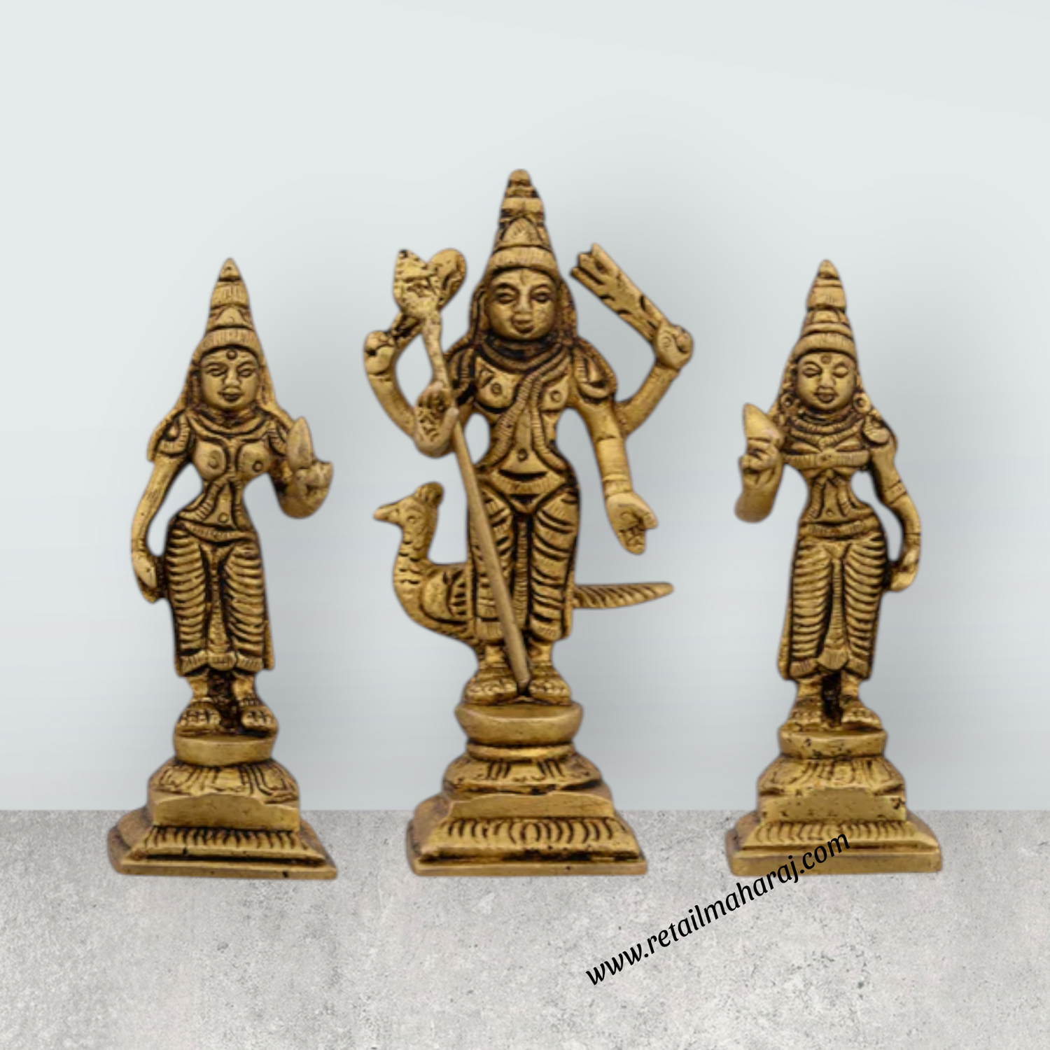 Murugan Valli Deivanai Statue Set – Antique Brass Murugan Valli Deivanai Idol for Pooja (4 x 1.75 Inches) - Retail Maharaj