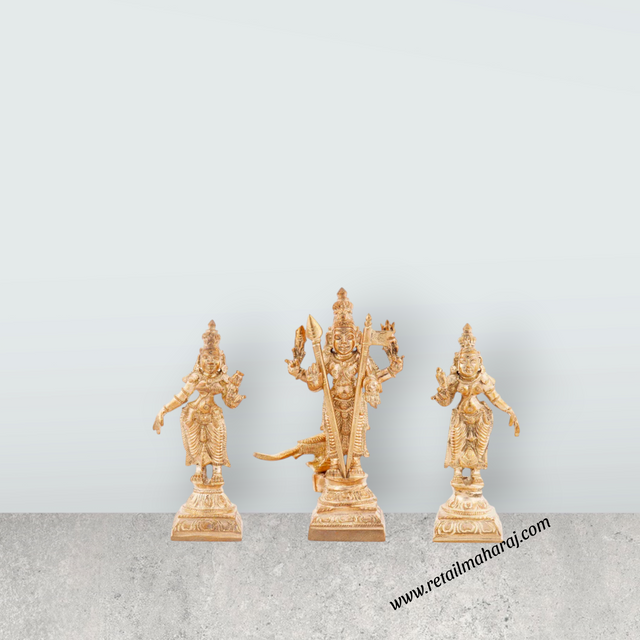 Murugar with Valli Deivanai Statue - 3 x 1.25 Inches | Panchaloha Idol/ Murugan Valli Deivanai Statue for Pooja - Retail Maharaj