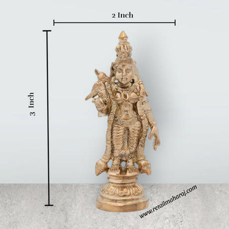 Meenakshi Amman Statue Standing On Base - 3 x 2 Inches | Panchaloha Idol / Meenakshi Statue for Worship - Retail Maharaj