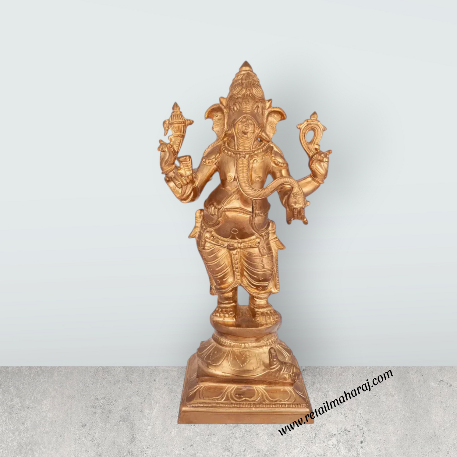 Ganesha standing On Base Murti - 9.5 x 5 Inches | Panchaloham Statue / Vinayagar Sculpture For Home Decor - Retail Maharaj