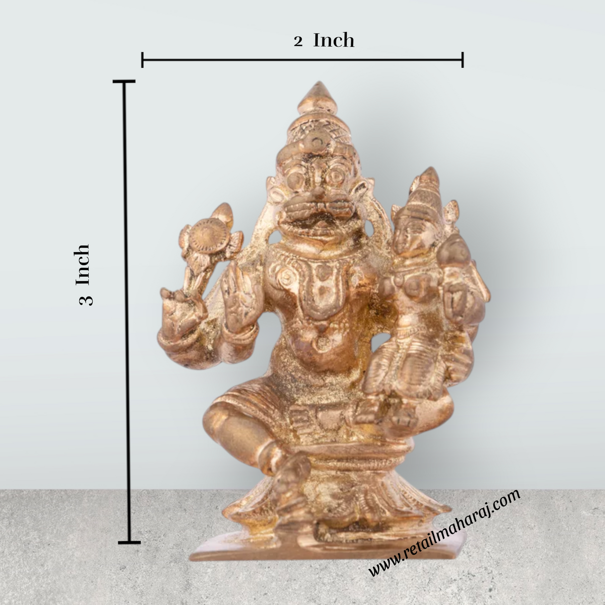 Lakshmi Narasimha Swamy Vigraham With Base - 3 x 2 Inches | Panchaloha Statue / Laxmi Narasimha Idol for Pooja - Retail Maharaj