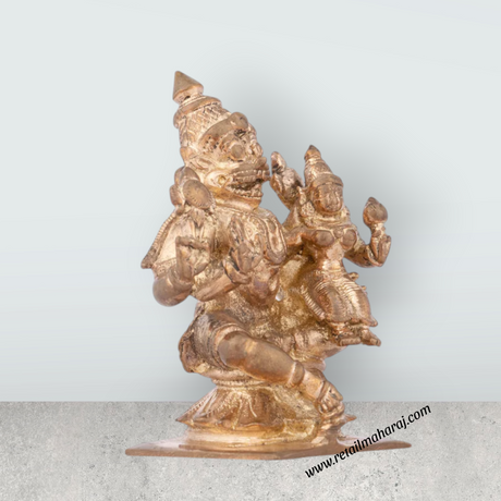 Lakshmi Narasimha Swamy Vigraham With Base - 3 x 2 Inches | Panchaloha Statue / Laxmi Narasimha Idol for Pooja - Retail Maharaj