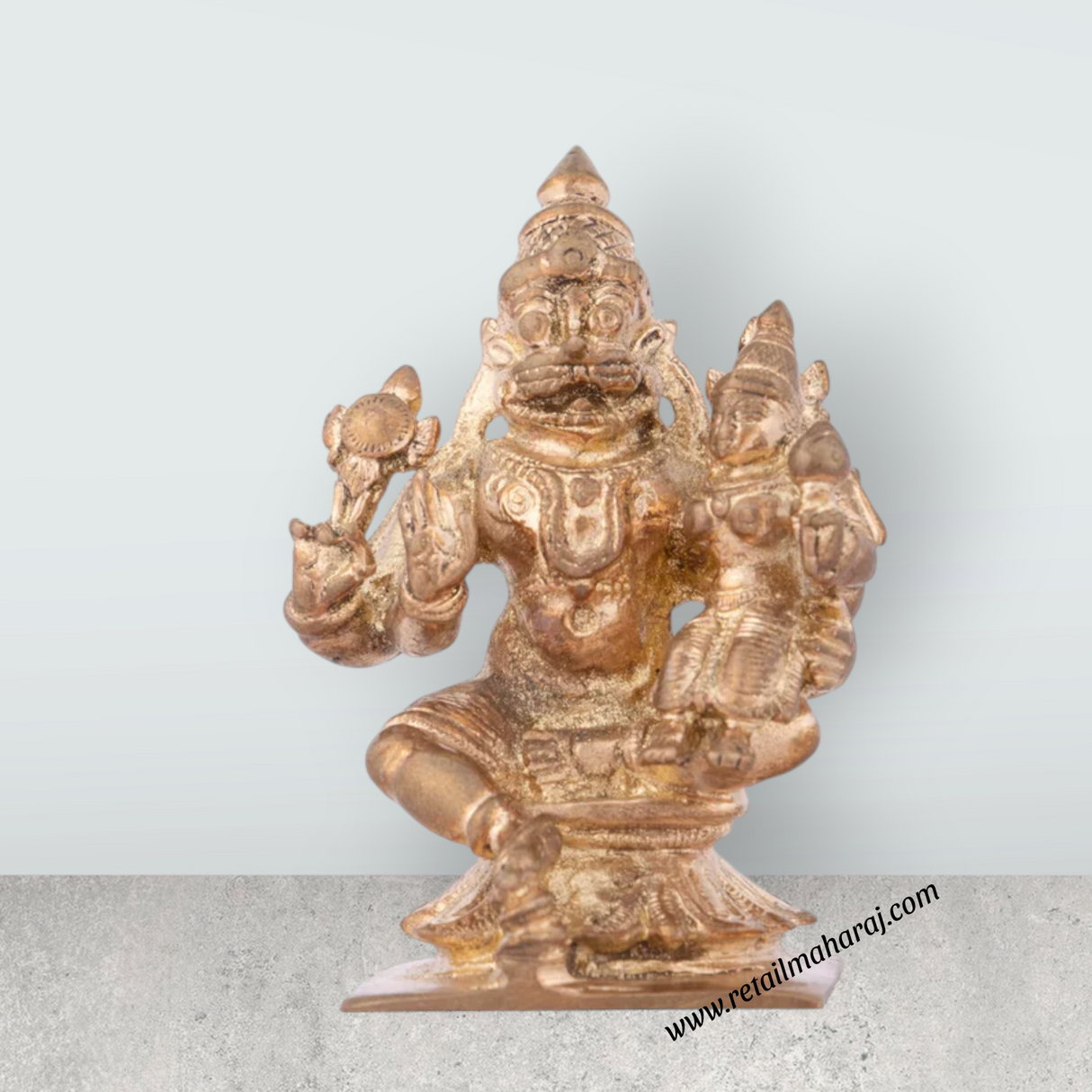 Lakshmi Narasimha Swamy Vigraham With Base - 3 x 2 Inches | Panchaloha Statue / Laxmi Narasimha Idol for Pooja - Retail Maharaj