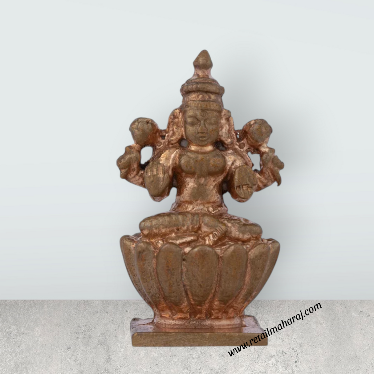 Laxmi Devi Statue - 1.75 x 1 Inches | Panchaloha Idol/ Lakshmi Statue Sitting On Lotus for Pooja/ 55 Gms Approx - Retail Maharaj