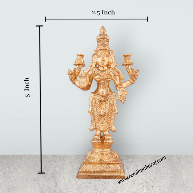 Lakshmi Idol - 5 x 2.5 Inches | Panchaloha Statue/ Standing Laxmi Idol for Pooja/ 345 Gms Approx - Retail Maharaj