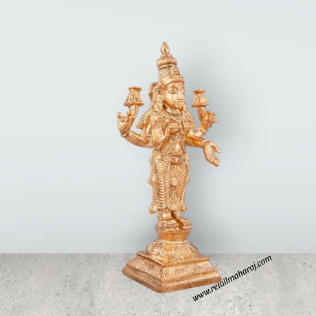 Lakshmi Idol - 5 x 2.5 Inches | Panchaloha Statue/ Standing Laxmi Idol for Pooja/ 345 Gms Approx - Retail Maharaj