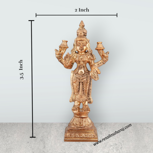 Laxmi Murti - 3.5 x 2 Inches | Panchaloha Statue/ Standing Lakshmi Idol for Pooja/ 100 Gms Approx - Retail Maharaj
