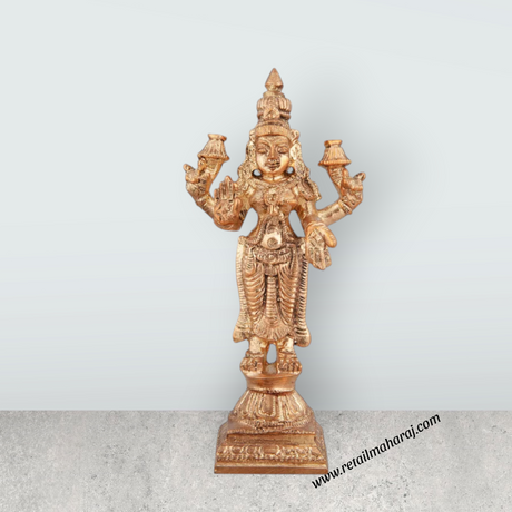 Laxmi Murti - 3.5 x 2 Inches | Panchaloha Statue/ Standing Lakshmi Idol for Pooja/ 100 Gms Approx - Retail Maharaj