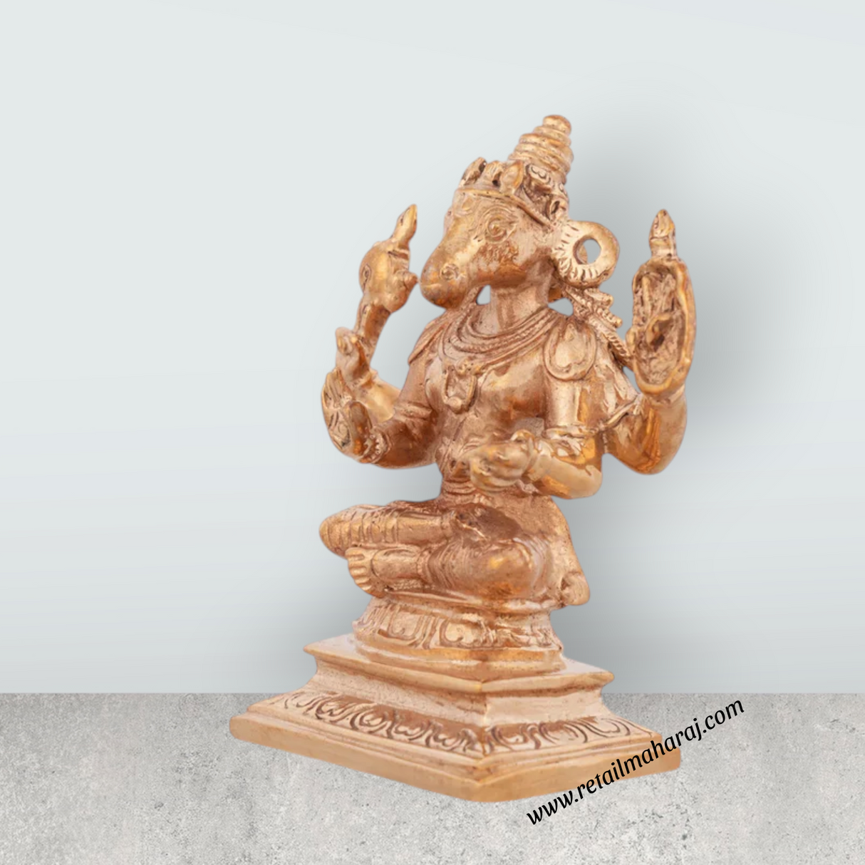 Hayagriva Statue Sitting On Base - 3.5 x 2.5 Inches | Panchaloha Statue/ Hayagreevar Statue for Pooja - Retail Maharaj