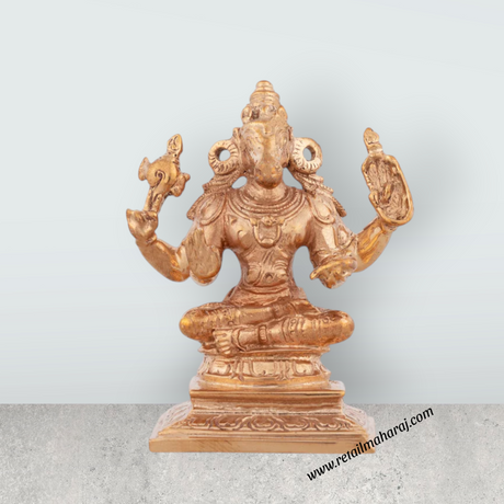 Hayagriva Statue Sitting On Base - 3.5 x 2.5 Inches | Panchaloha Statue/ Hayagreevar Statue for Pooja - Retail Maharaj