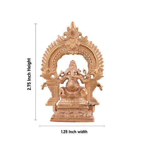 Ganesh Murti With Arch - 2.75 x 1.25 Inches | Panchaloha Statue/ Vinayaka Statue Sitting On Base for Pooja - Retail Maharaj