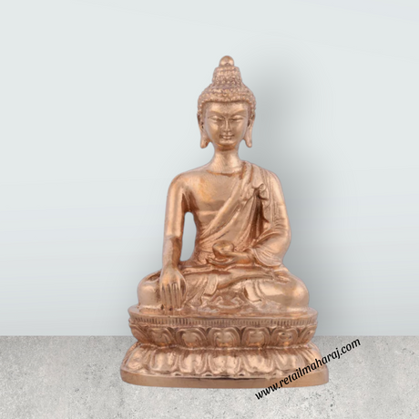 Buddha Statue Sitting On Base - 3.5 x 2 Inches | Panchaloha Statue/ Buddha Murti for Pooja - Retail Maharaj