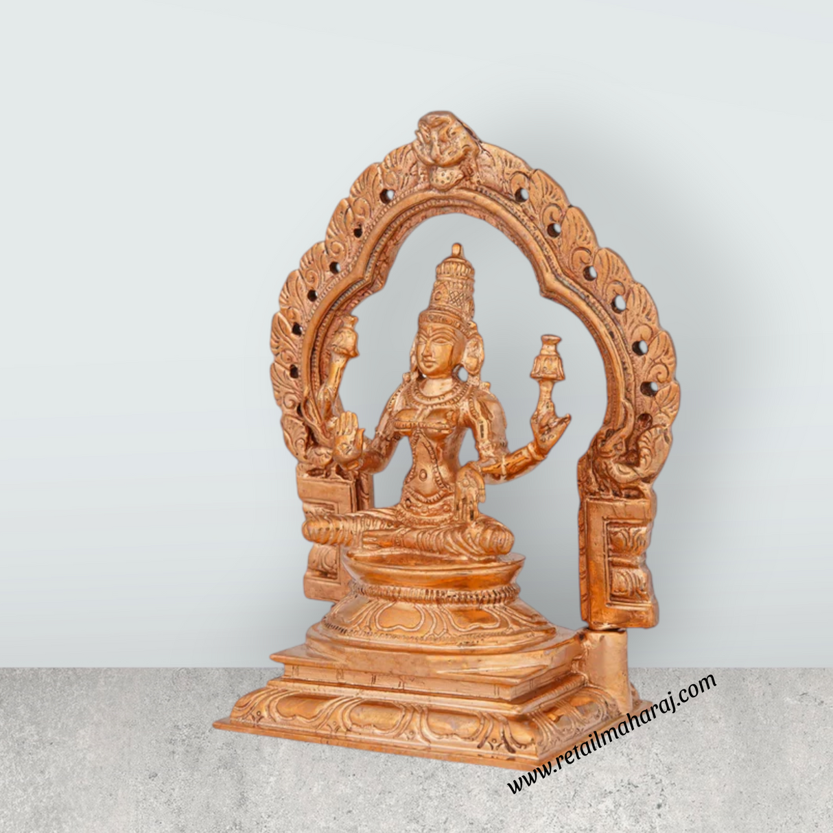 Lakshmi Idol With Arch - 5 x 3.5 Inches | Panchaloha Statue/ Sitting Laxmi Idol for Pooja/ 580 Gms Approx - Retail Maharaj