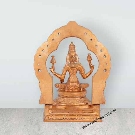 Lakshmi Idol With Arch - 5 x 3.5 Inches | Panchaloha Statue/ Sitting Laxmi Idol for Pooja/ 580 Gms Approx - Retail Maharaj