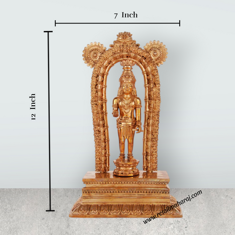 Guruvayurappan Idol Standing On Base - 12 x 7 Inches | Panchaloha Guruvayoorappan Vigraham With Arch for Pooja - Retail Maharaj