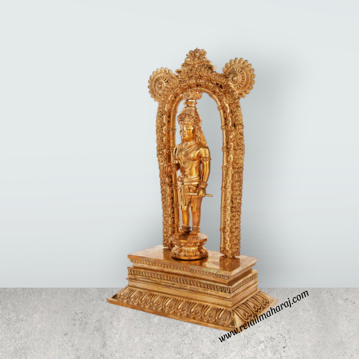 Guruvayurappan Idol Standing On Base - 12 x 7 Inches | Panchaloha Guruvayoorappan Vigraham With Arch for Pooja - Retail Maharaj