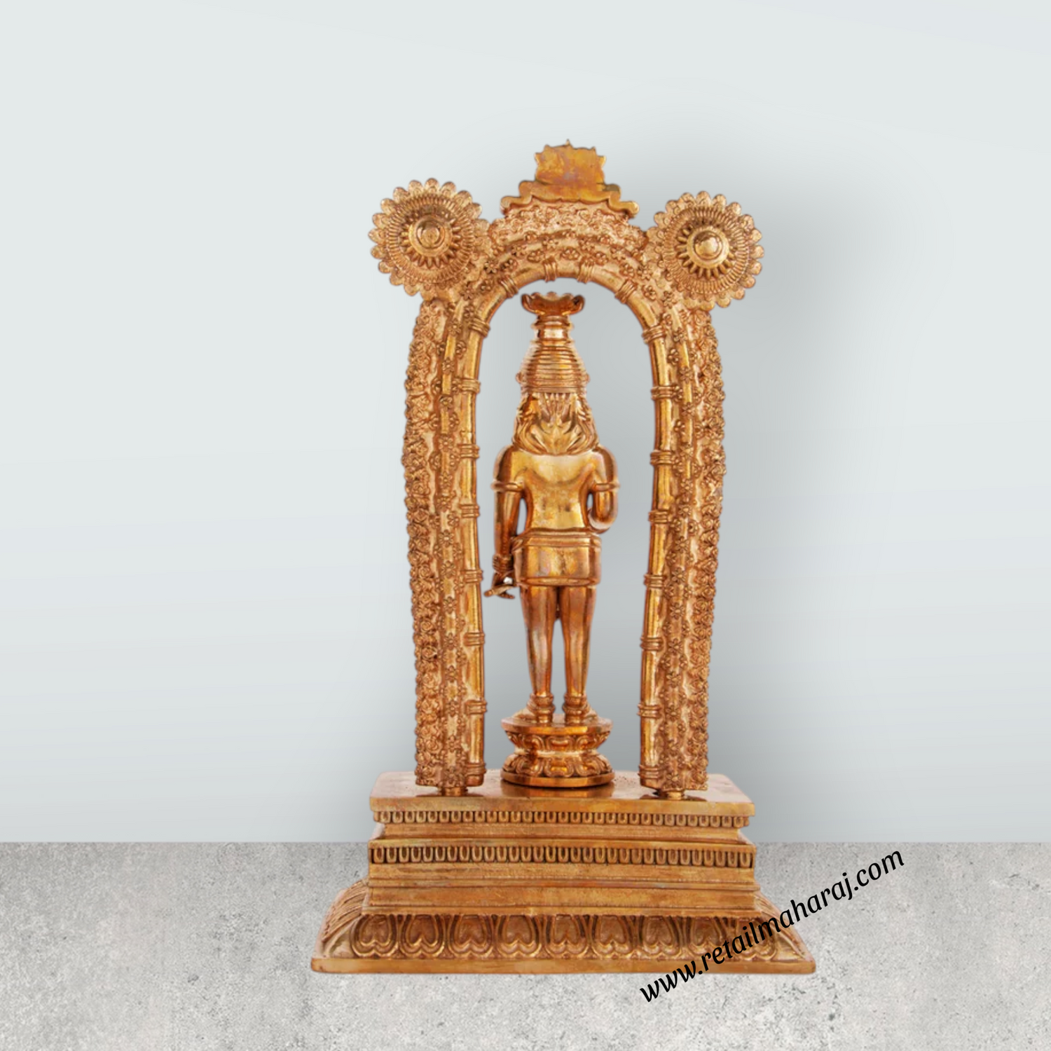 Guruvayurappan Idol Standing On Base - 12 x 7 Inches | Panchaloha Guruvayoorappan Vigraham With Arch for Pooja - Retail Maharaj