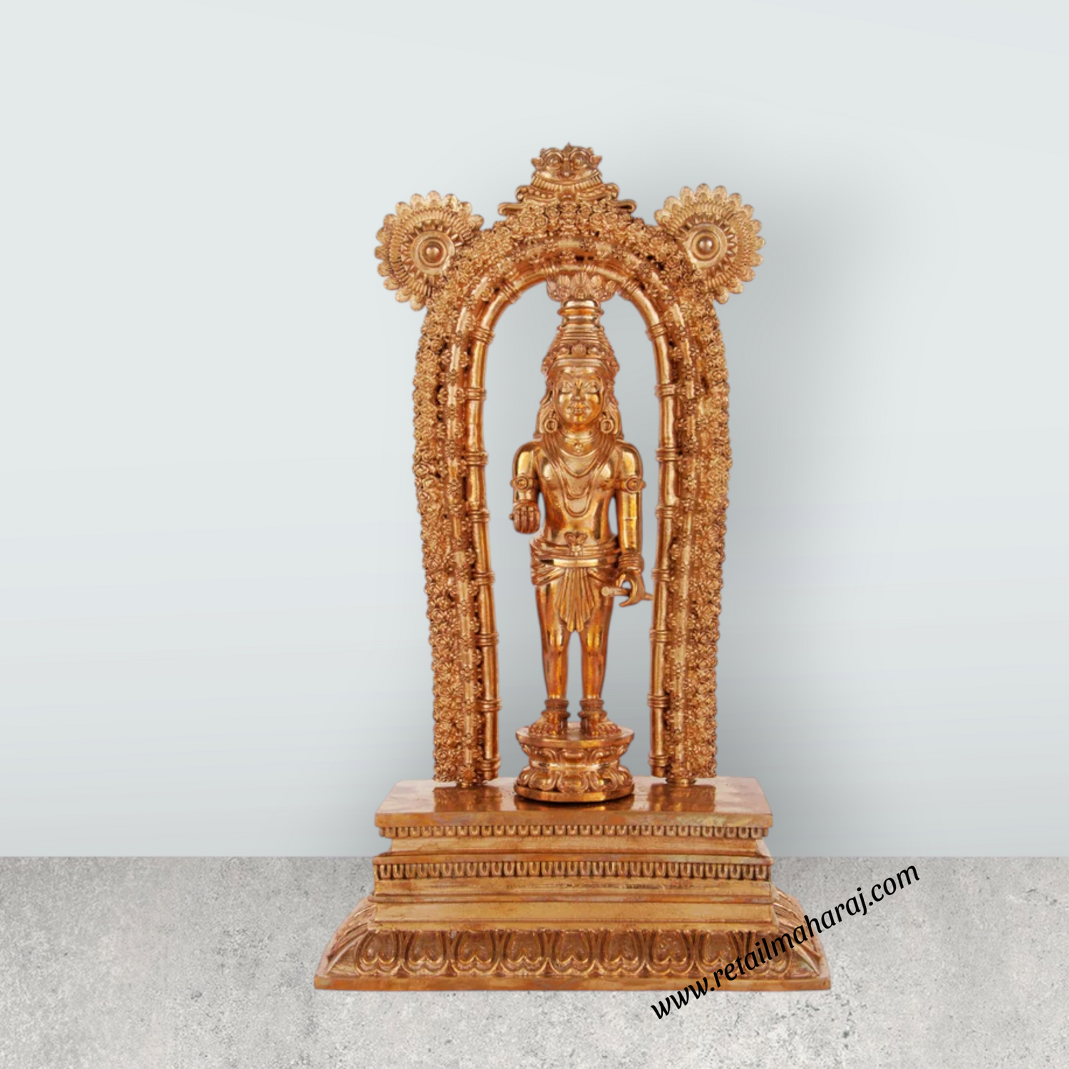 Guruvayurappan Idol Standing On Base - 12 x 7 Inches | Panchaloha Guruvayoorappan Vigraham With Arch for Pooja - Retail Maharaj