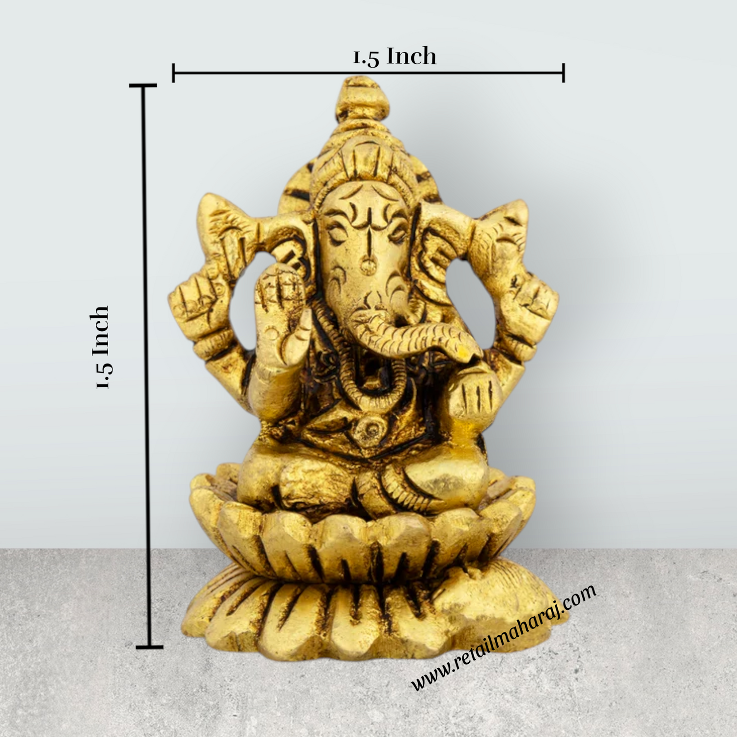 Ganesh Murti Sitting On Lotus Base - 2 x 1.5 Inches | Brass Idol/ Vinayaka Statue for Pooja