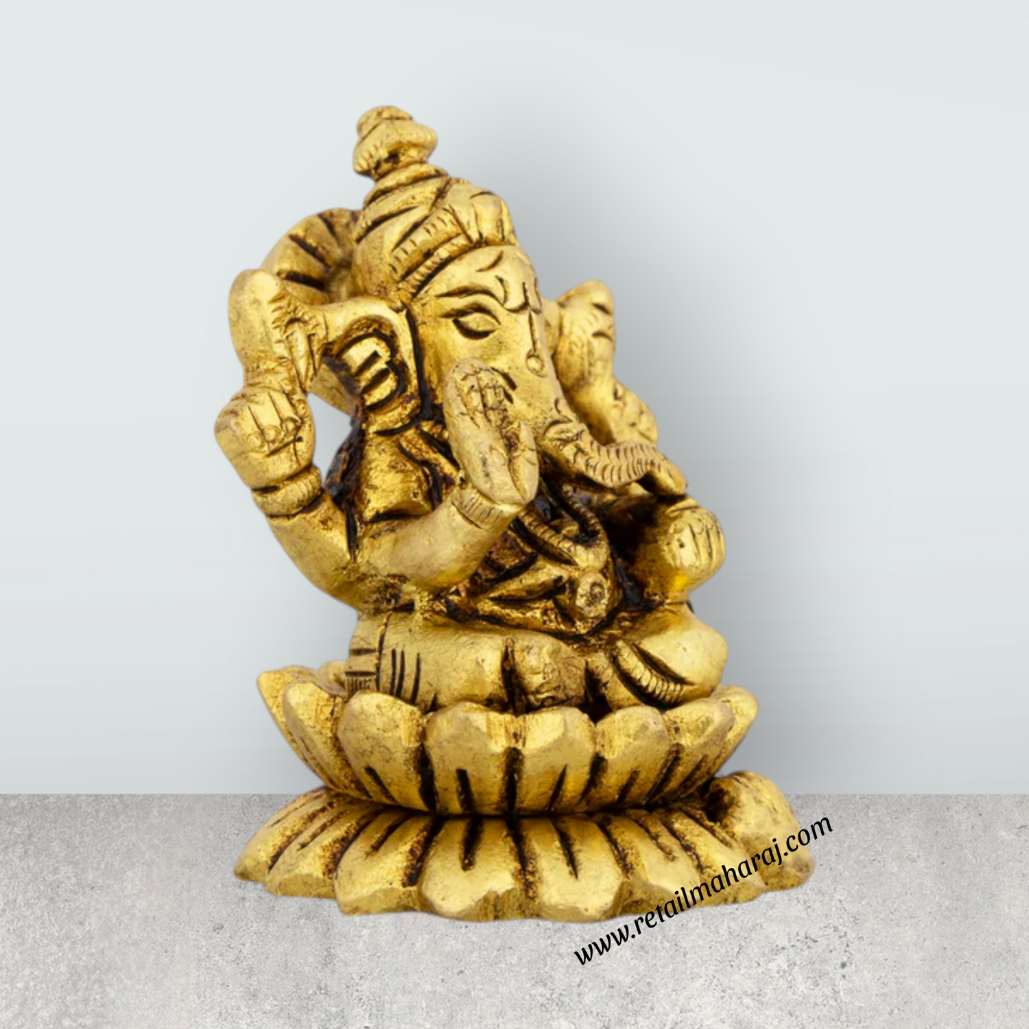 Ganesh Murti Sitting On Lotus Base - 2 x 1.5 Inches | Brass Idol/ Vinayaka Statue for Pooja