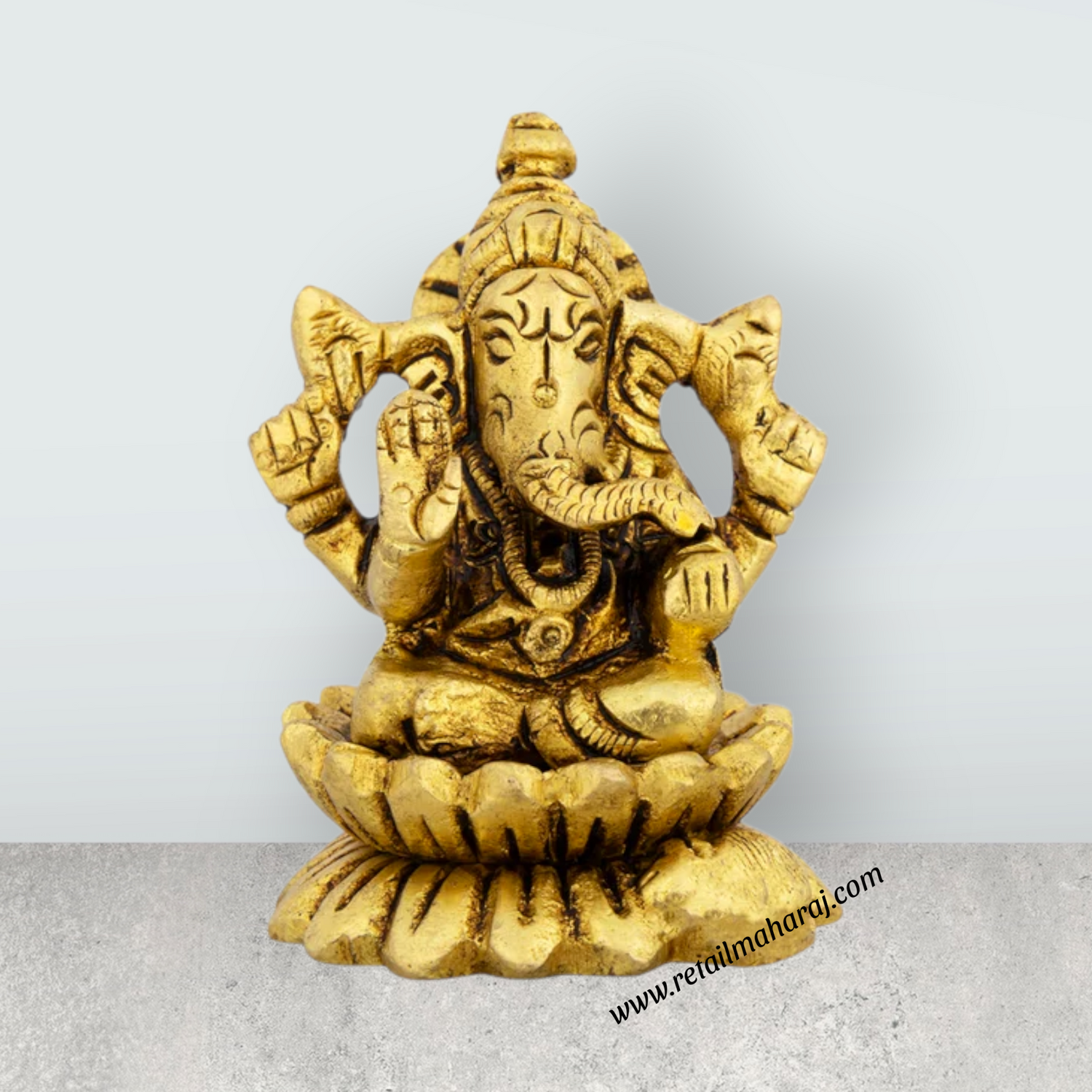 Ganesh Murti Sitting On Lotus Base - 2 x 1.5 Inches | Brass Idol/ Vinayaka Statue for Pooja