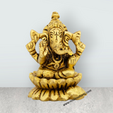 Ganesh Murti Sitting On Lotus Base - 2 x 1.5 Inches | Brass Idol/ Vinayaka Statue for Pooja
