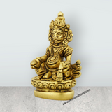 Kuber Statue Sitting On Flower Base - 3.25 x 2 Inches | Antique Brass Idol/ Kubera Idol for Pooja - Retail Maharaj